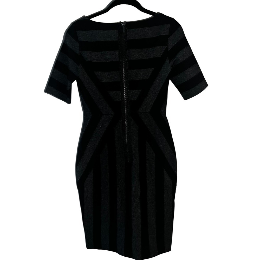 Maeve sz 2 2Black Gray Stripe Pencil Short Sleeve elegant round collar - Picture 4 of 9